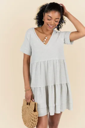 Planning Ahead Heather Grey Short Sleeve Waffle V-neck Dress SALE,Daily Outfit