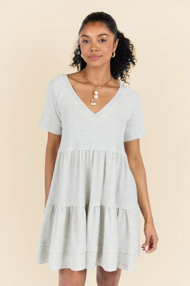 Planning Ahead Heather Grey Short Sleeve Waffle V-neck Dress SALE,Daily Outfit