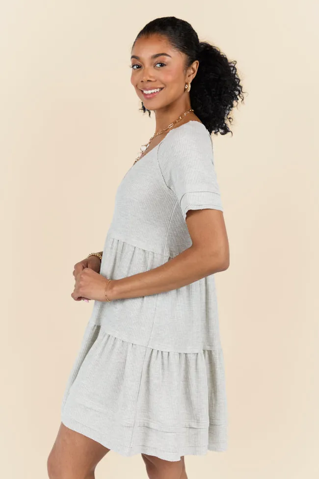 Planning Ahead Heather Grey Short Sleeve Waffle V-neck Dress SALE,Daily Outfit
