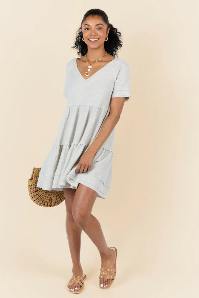 Planning Ahead Heather Grey Short Sleeve Waffle V-neck Dress SALE,Daily Outfit
