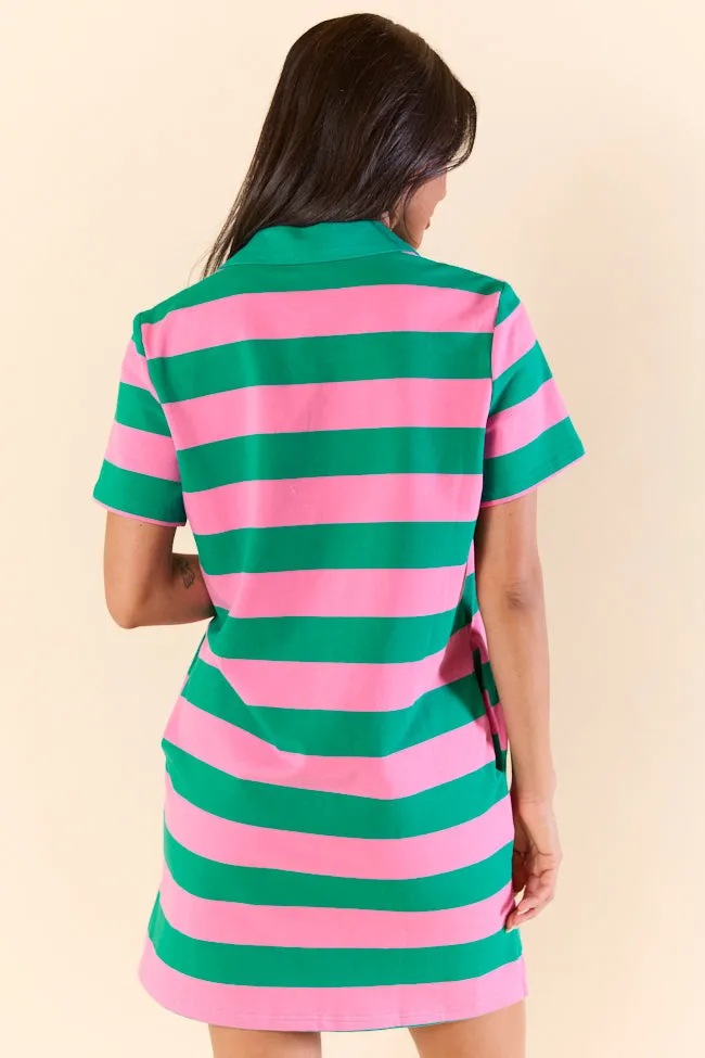 Play Your Games Pink and Green Rugby Stripe Knit Dress,Daily Outfit