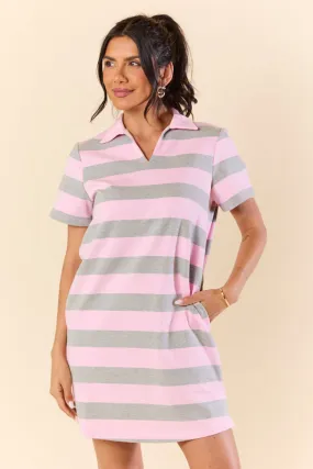Play Your Games Pink and Grey Rugby Stripe Knit Dress,Daily Outfit