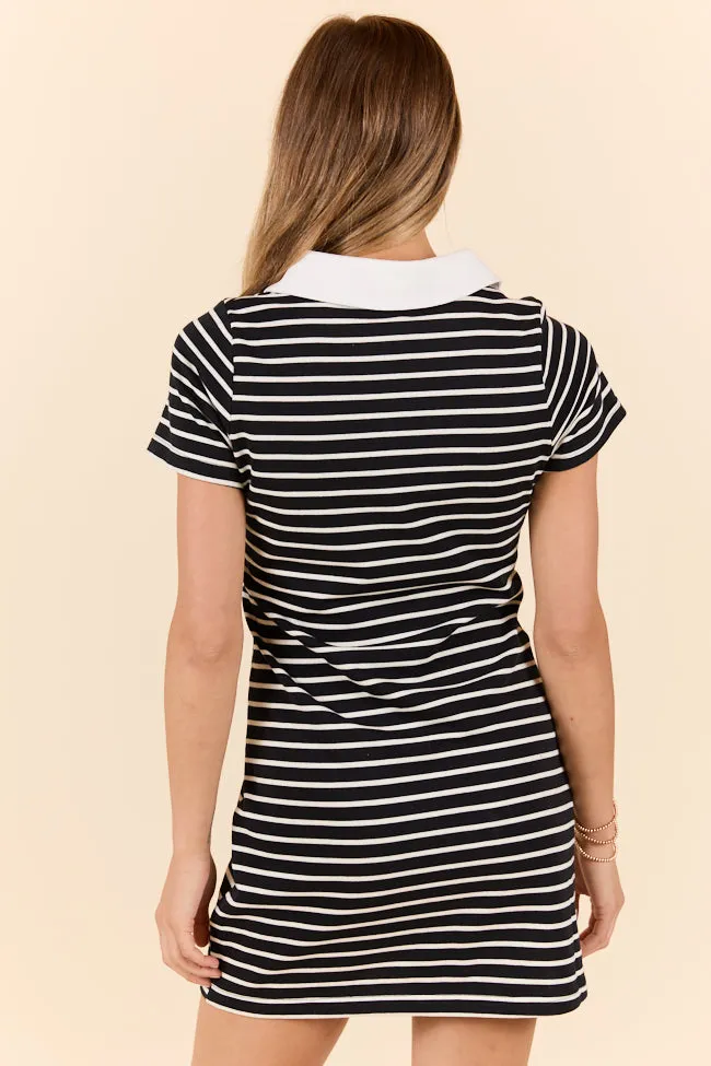 Prepared For Anything Black and White Collared Stripe Dress SALE,Daily Outfit