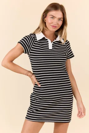 Prepared For Anything Black and White Collared Stripe Dress SALE,Daily Outfit