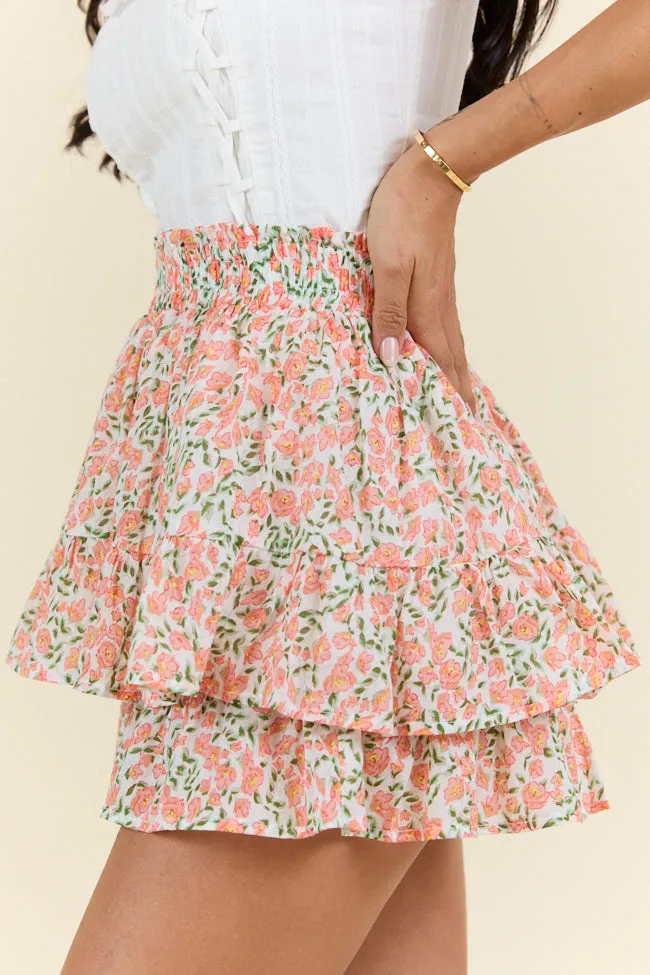 Pretty Moment Orange Multi Floral Print Tiered Mini Skort SALE,Women Skirts Comfort
