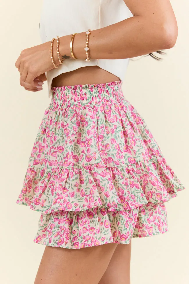 Pretty Moment Pink Multi Floral Tiered Skort SALE,Women Skirts Comfort
