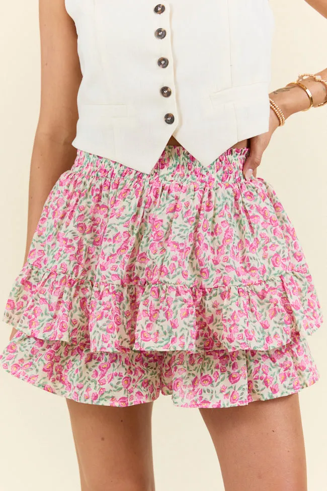 Pretty Moment Pink Multi Floral Tiered Skort SALE,Women Skirts Comfort