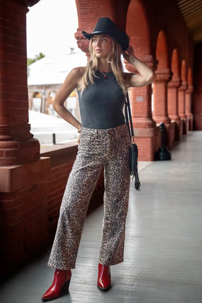 Primal Instincts Wide Leg Leopard Jeans,Women Pants