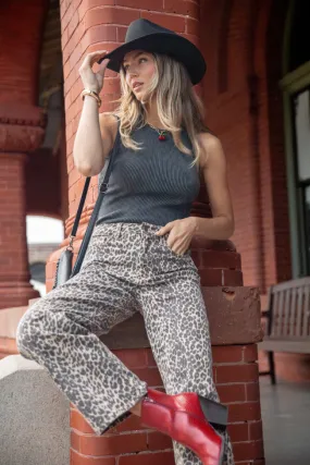 Primal Instincts Wide Leg Leopard Jeans,Women Pants