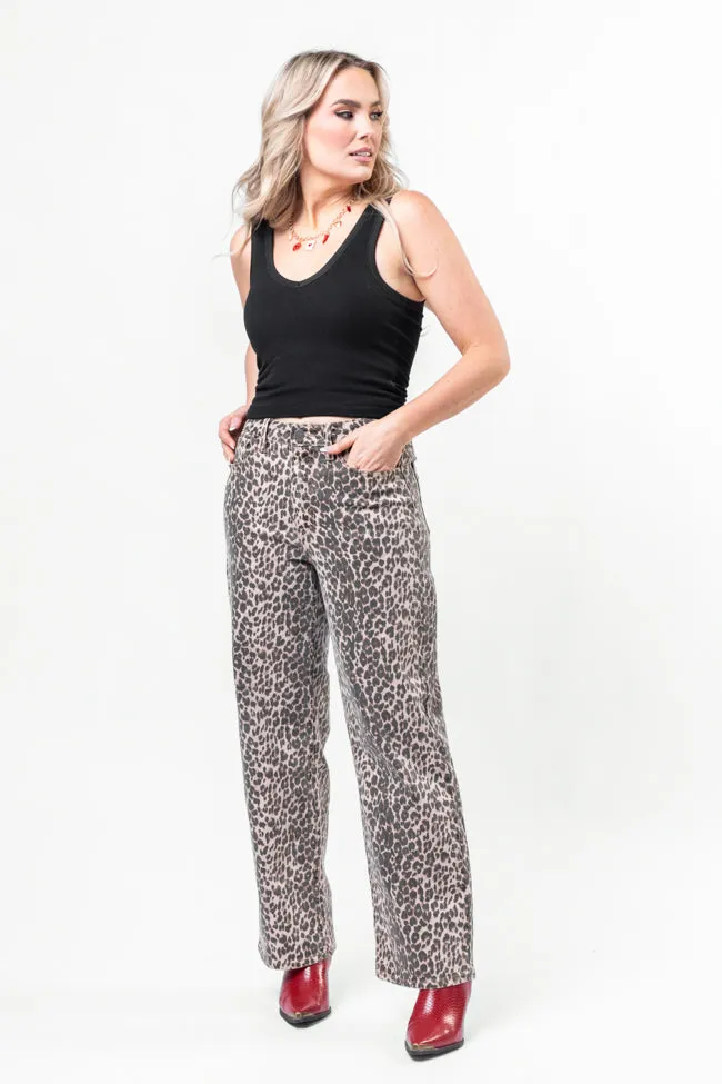 Primal Instincts Wide Leg Leopard Jeans,Women Pants