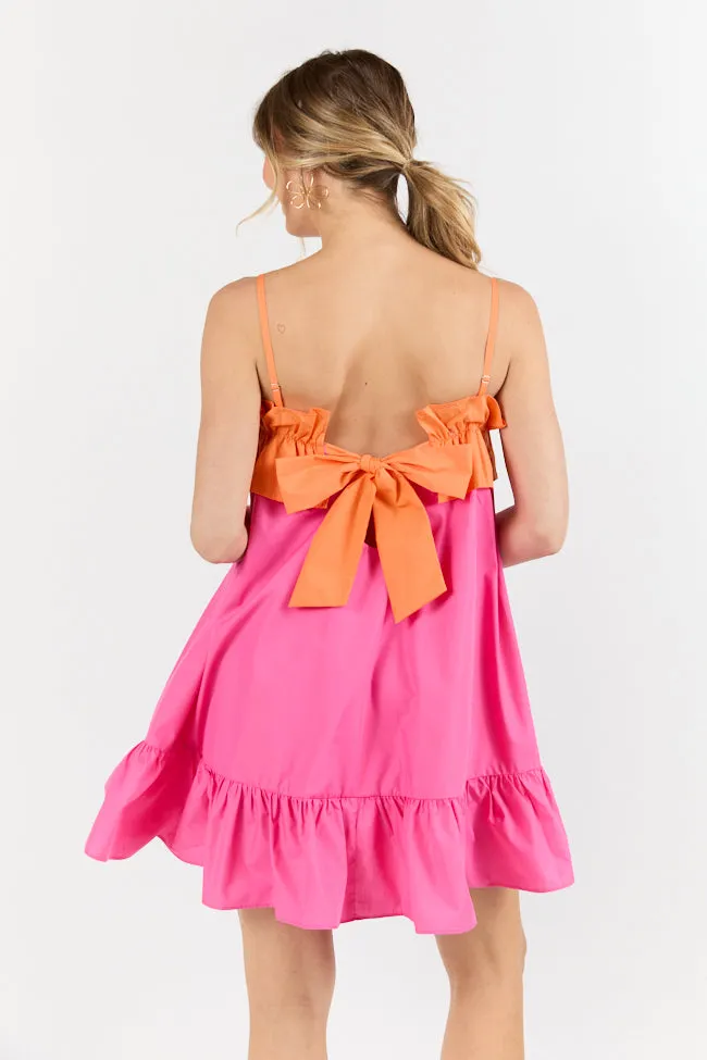 Quick Updates Pink and Orange Ruffle Detail Two Tone Mini Dress,Daily Outfit