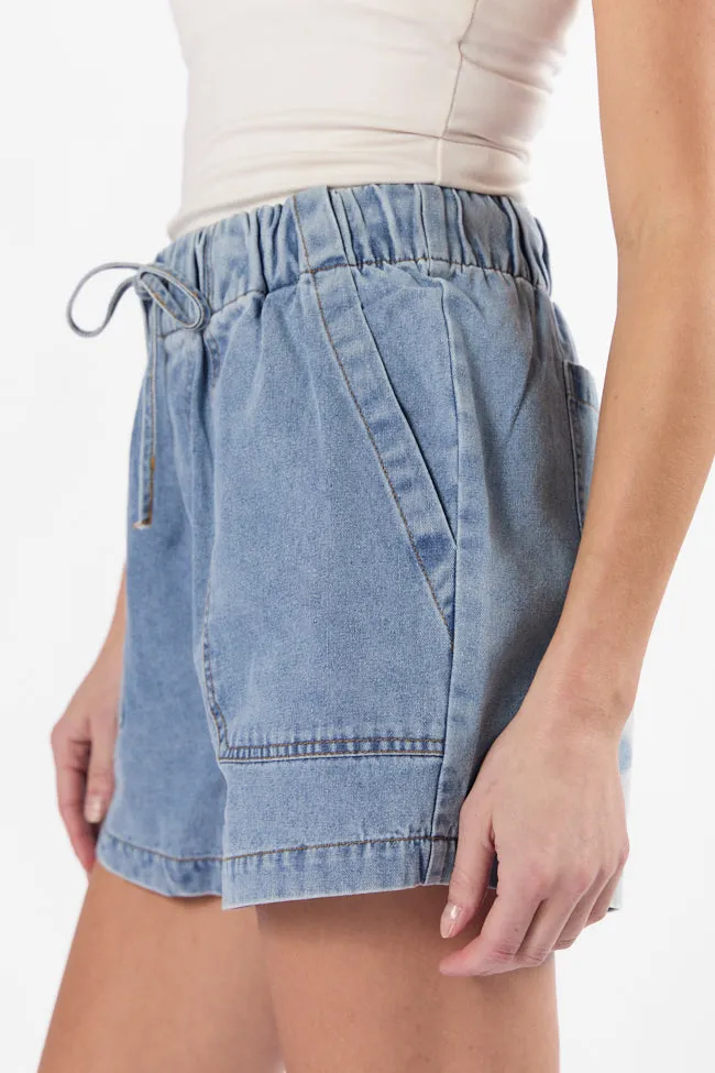 Reach For Me Medium Wash Pull On Chambray Shorts SALE,Women Shorts