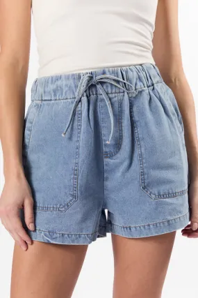 Reach For Me Medium Wash Pull On Chambray Shorts SALE,Women Shorts