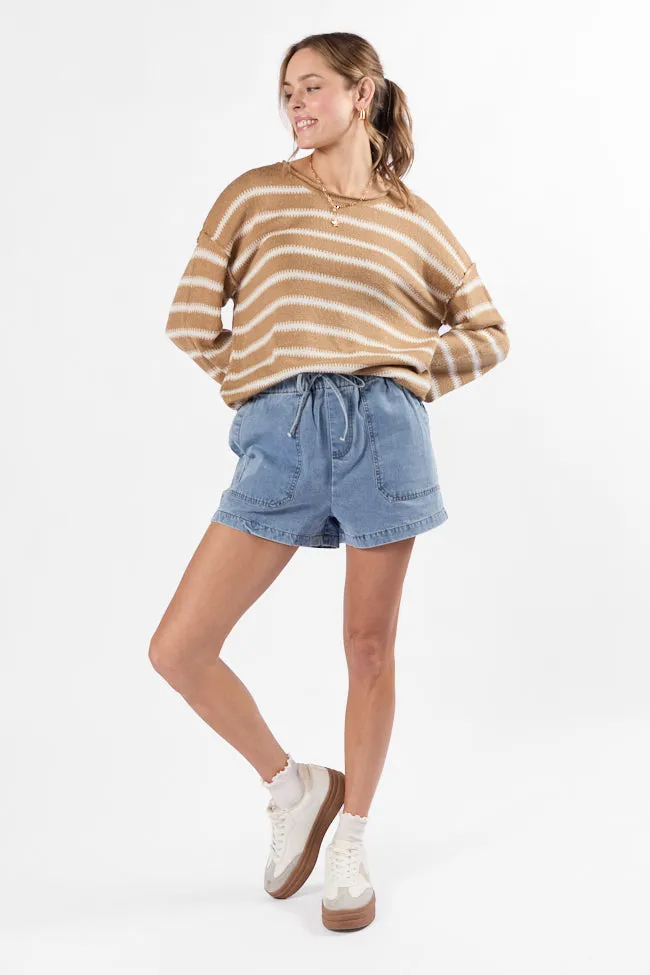 Reach For Me Medium Wash Pull On Chambray Shorts SALE,Women Shorts