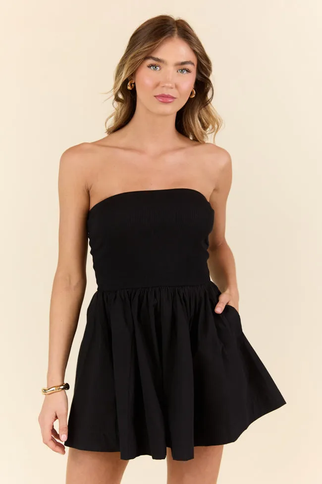Ready By Noon Black Strapless Fit and Flare Dress,Daily Outfit