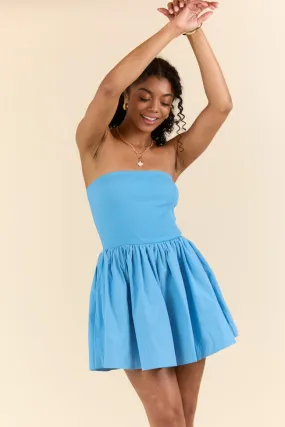 Ready By Noon Blue Strapless Fit and Flare Dress,Daily Outfit