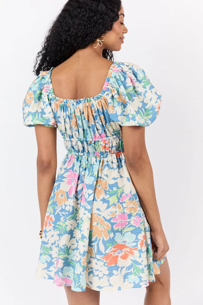 Remember Me Teal Multi Floral Short Sleeve Mini Dress SALE,Daily Outfit