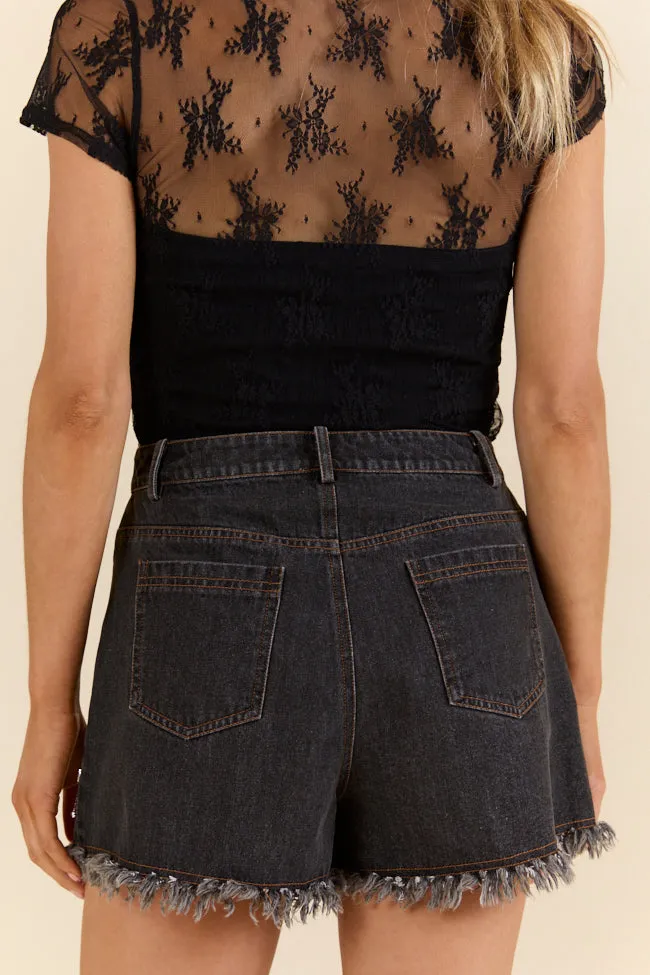 Rhinestone Riff Black Wash Embellished Denim Shorts,Women Shorts