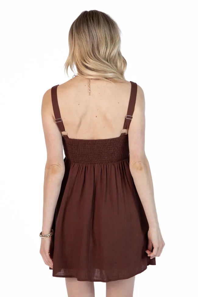 Rings A Bell Chocolate V-Neck Mini Dress,Daily Outfit