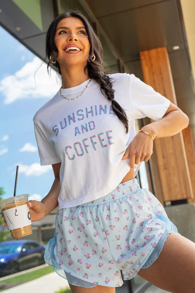 Rosy Rush Blue Print Ruffle Trim Active Shorts,Women Shorts