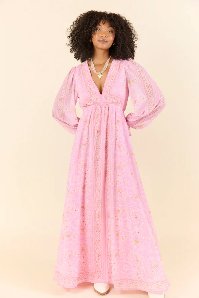 Rustic Rose Pink Bandana Print Maxi Dress SALE,Daily Outfit