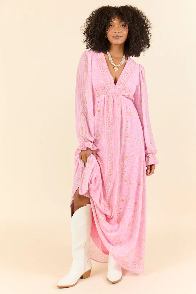 Rustic Rose Pink Bandana Print Maxi Dress SALE,Daily Outfit