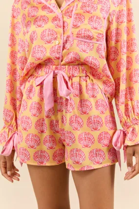 Seashell Serenity Satin Pajama Shorts,Women Pants