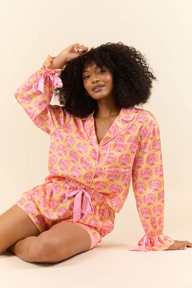 Seashell Serenity Satin Pajama Shorts,Women Pants