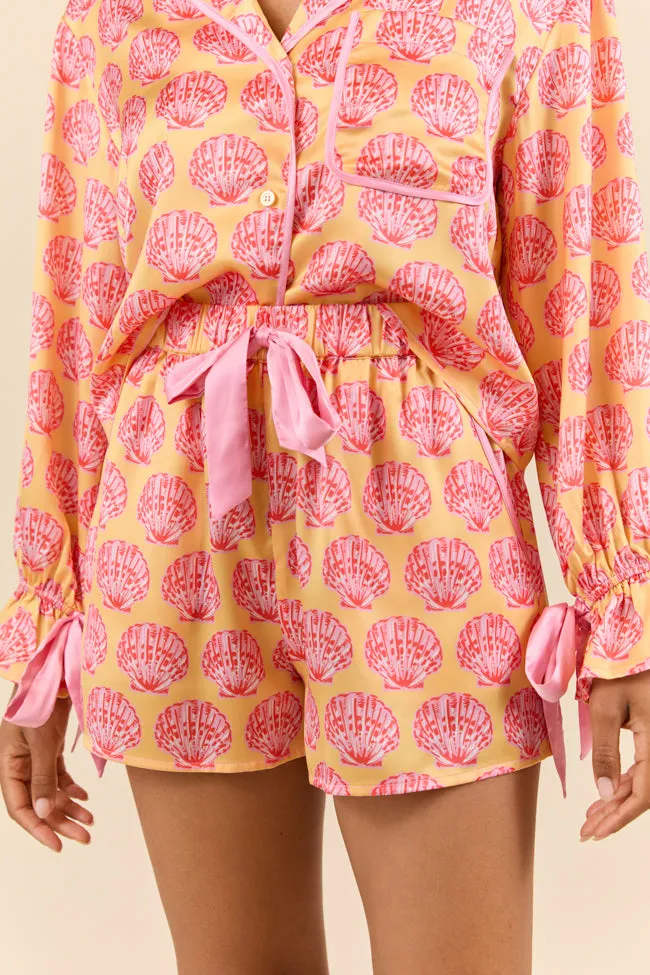 Seashell Serenity Satin Pajama Shorts,Women Pants