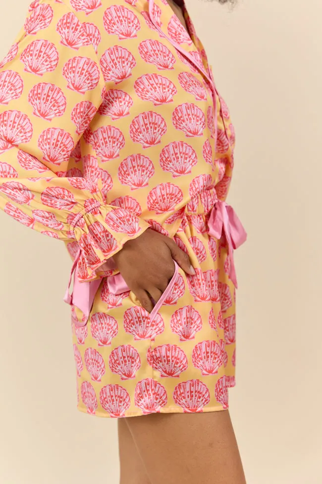 Seashell Serenity Satin Pajama Shorts,Women Pants