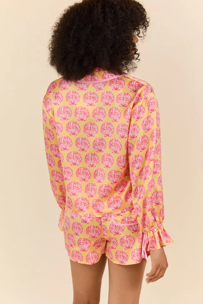 Seashell Serenity Satin Pajama Shorts,Women Pants