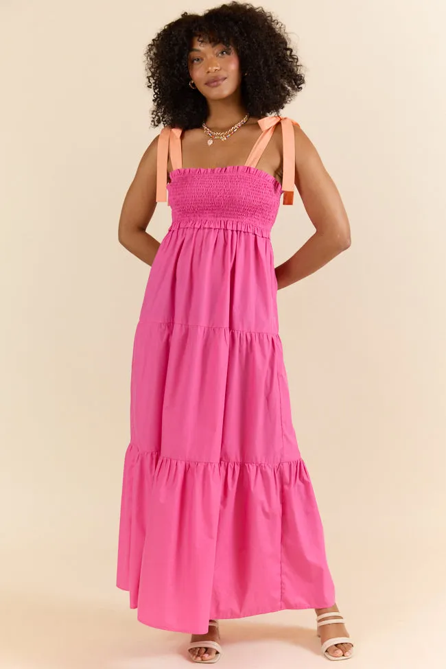 Season Of Bliss Pink Smocked Bust Maxi Dress SALE,Daily Outfit