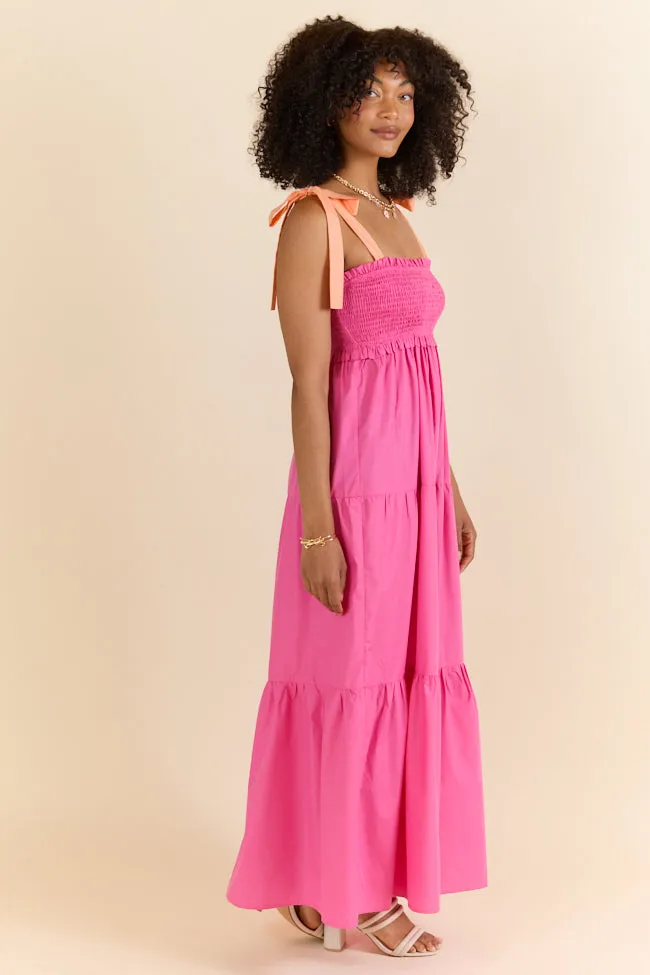 Season Of Bliss Pink Smocked Bust Maxi Dress SALE,Daily Outfit