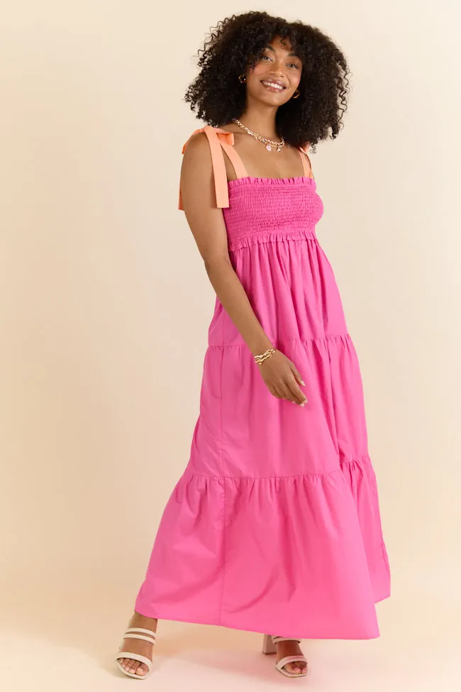 Season Of Bliss Pink Smocked Bust Maxi Dress SALE,Daily Outfit