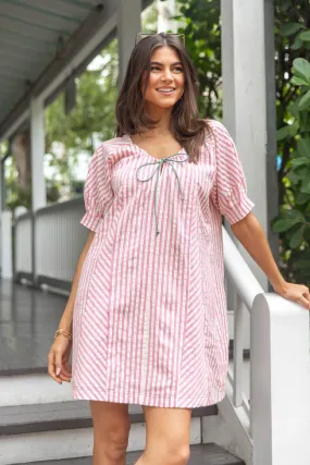 Set Free Pink Striped Panel Mini Dress,Daily Outfit