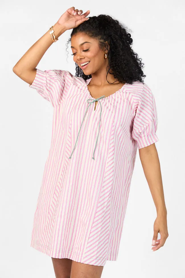 Set Free Pink Striped Panel Mini Dress,Daily Outfit