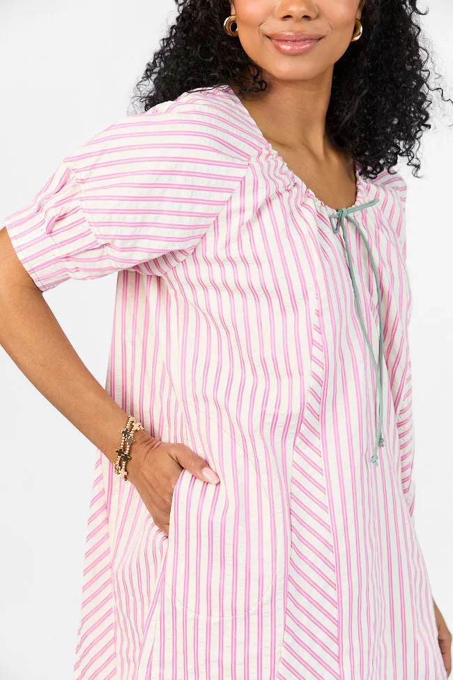 Set Free Pink Striped Panel Mini Dress,Daily Outfit