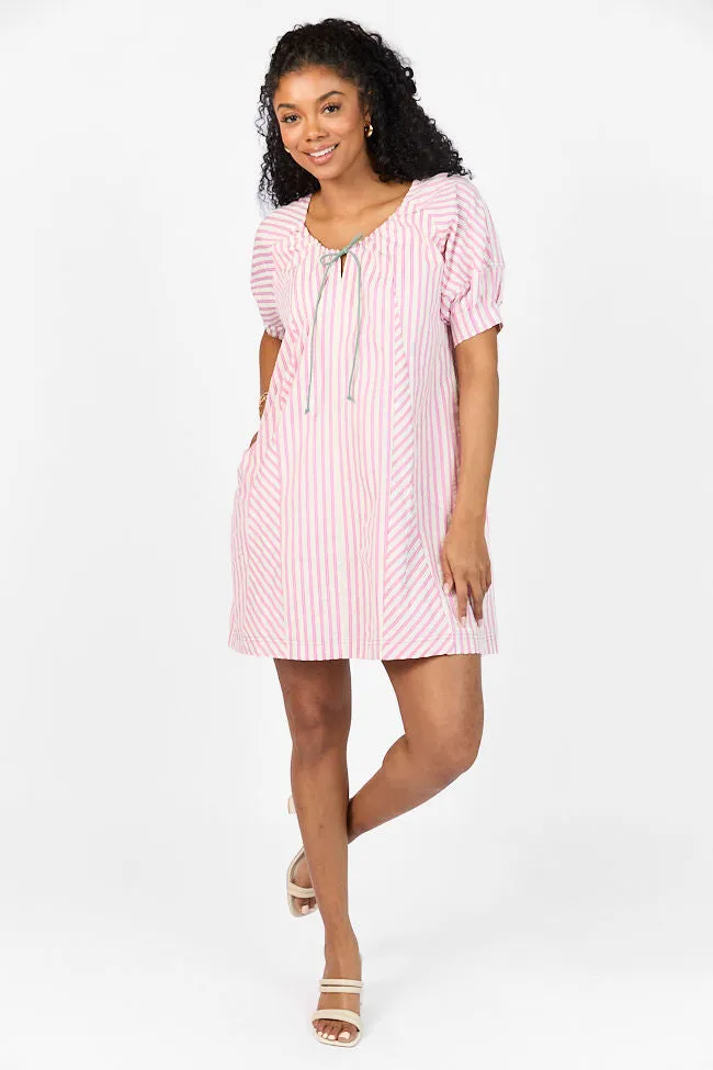 Set Free Pink Striped Panel Mini Dress,Daily Outfit