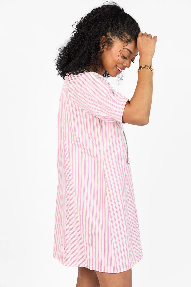 Set Free Pink Striped Panel Mini Dress,Daily Outfit