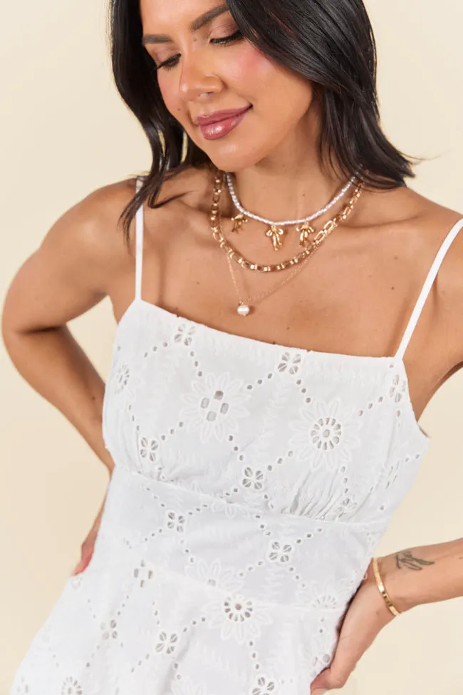 Short and Sweet White Eyelet Mini Dress SALE,Daily Outfit