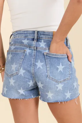 Simple Wishes Star Printed Denim Shorts,Women Shorts