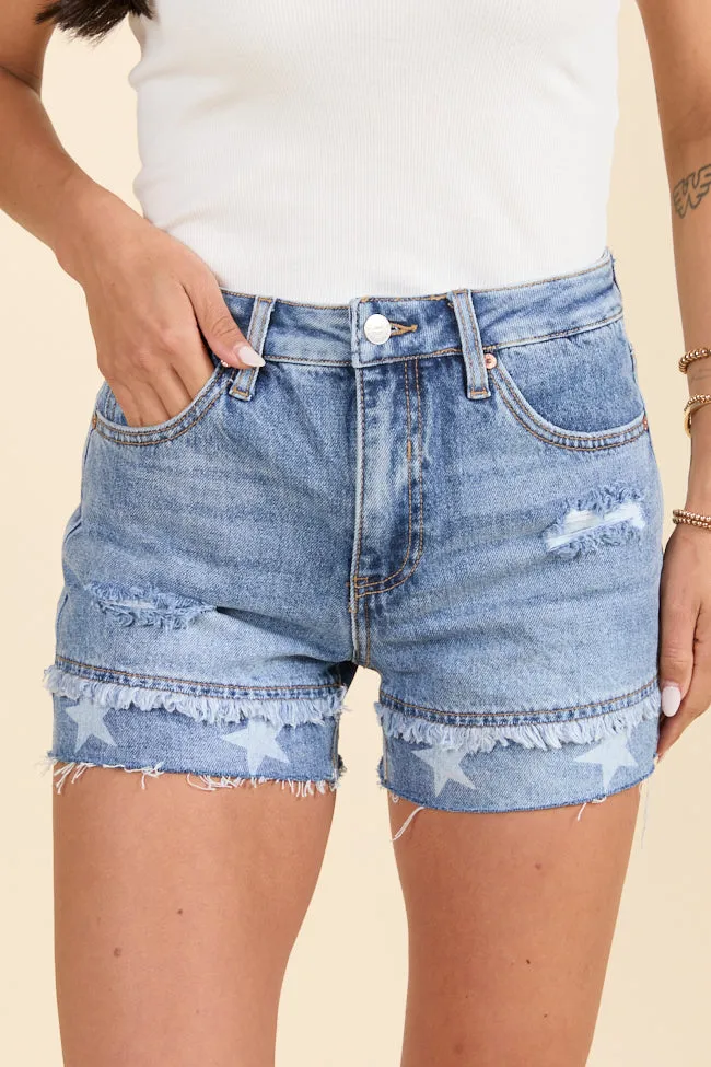 Simple Wishes Star Printed Denim Shorts,Women Shorts