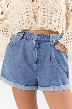 Simply The Best Medium Wash Pull On Rolled Cuff Denim Shorts,Women Shorts