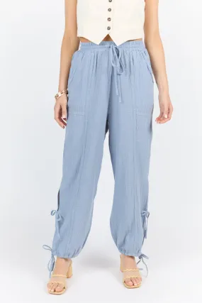 Sky High Blue Gauze Harem Pull On Pants,Women Pants
