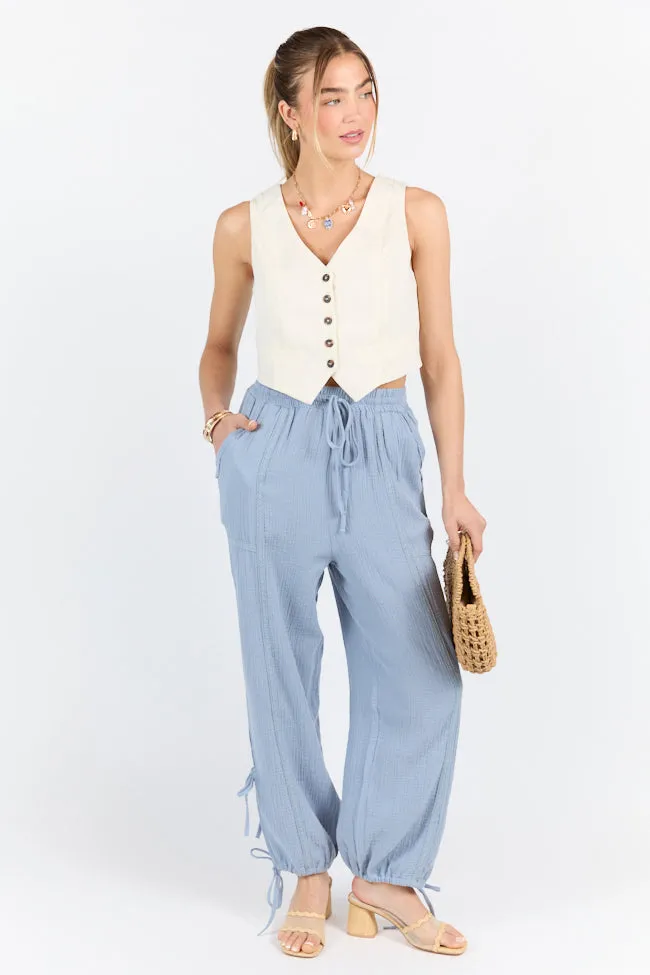 Sky High Blue Gauze Harem Pull On Pants,Women Pants