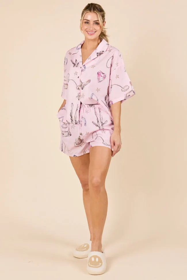 Skye Pink Western Print Pajama Shorts,Women Pants