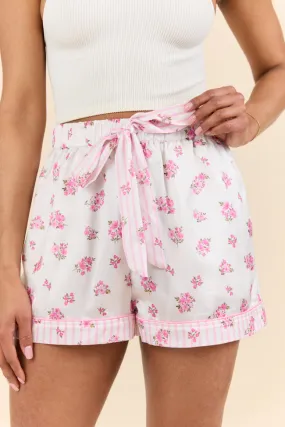 Sleep On My Side Pink Floral Satin Pajama Shorts,Women Pants