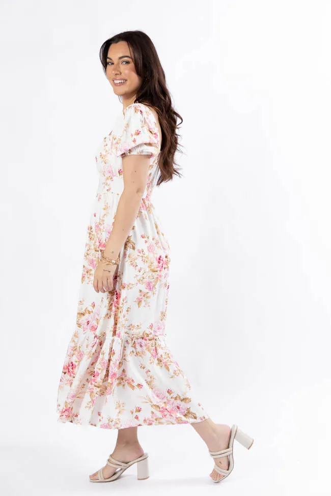 Small Town Smoke Show Pink Multi Floral Midi Dress,Daily Outfit