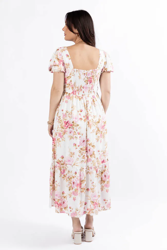 Small Town Smoke Show Pink Multi Floral Midi Dress,Daily Outfit