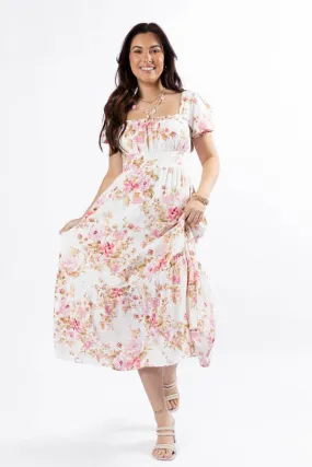 Small Town Smoke Show Pink Multi Floral Midi Dress,Daily Outfit